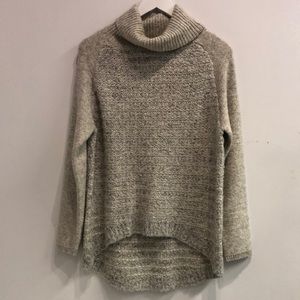 Line The Label Grey Boucle Striped Raglan Turtleneck Sweater